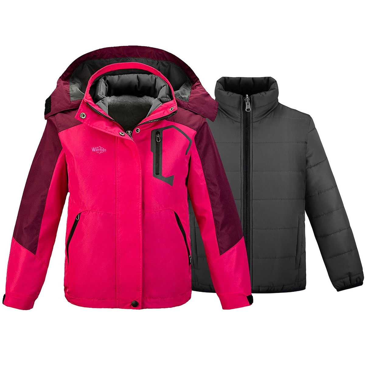 Wantdo Kid Girl Winter in Jacket Waterproof Fleece-Lined