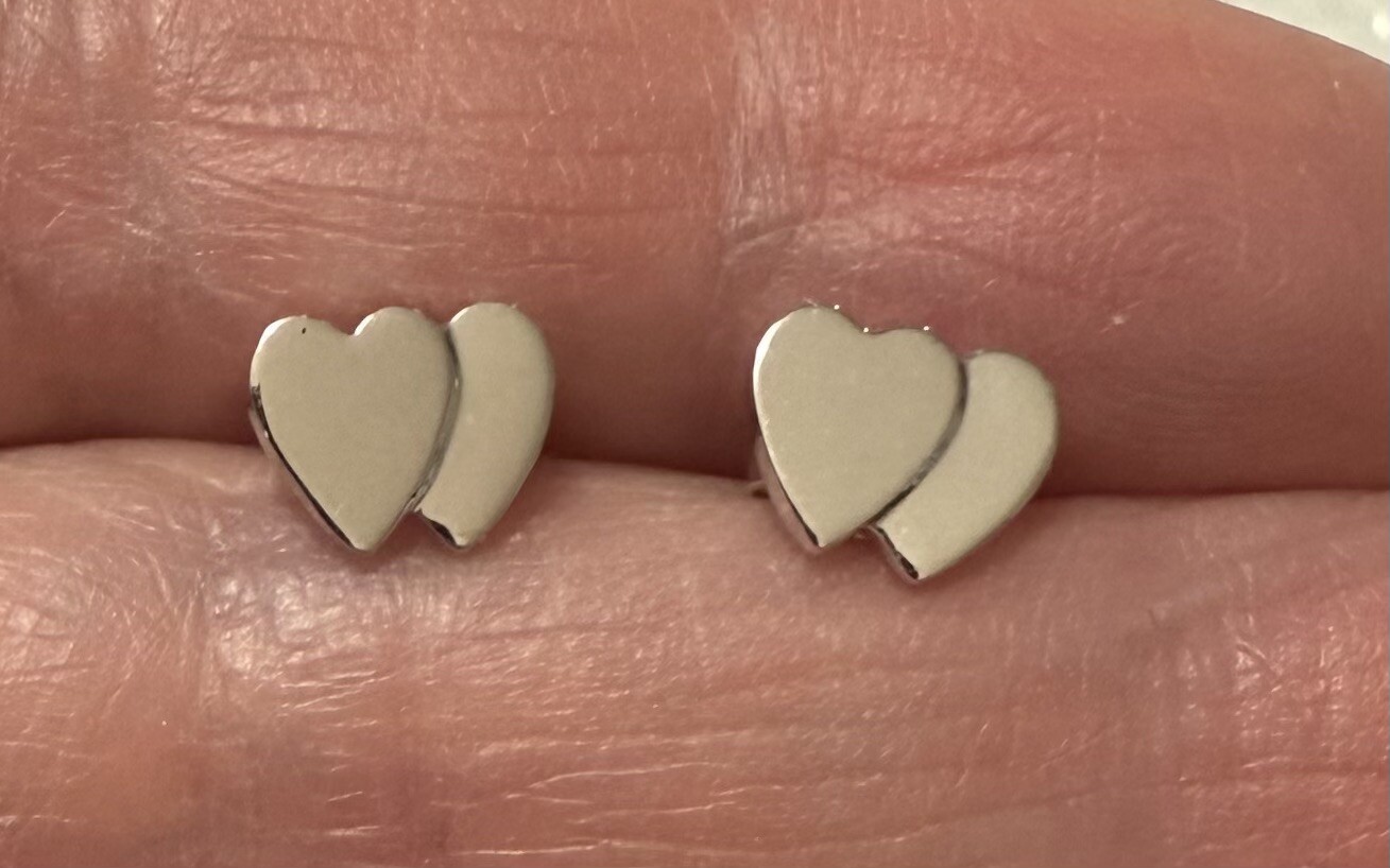 Pretty Sterling Silver Tiny DOUBLE HEART Stud Ear… - image 1
