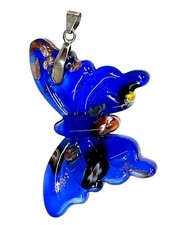 Vintage Art Glass Butterfly Infused Colorful Pendant 18K GP 2"x1.5"
