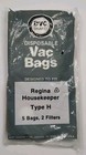 For Regina Housekeeper Type H Vacuum Cleaner Bags Pack Of 5 Bags And 2 Filters