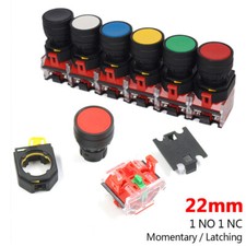 22mm Push Button Switch Latching Momentary 1 NO 1 NC ON/OFF 10A 6 Colors LA36-11