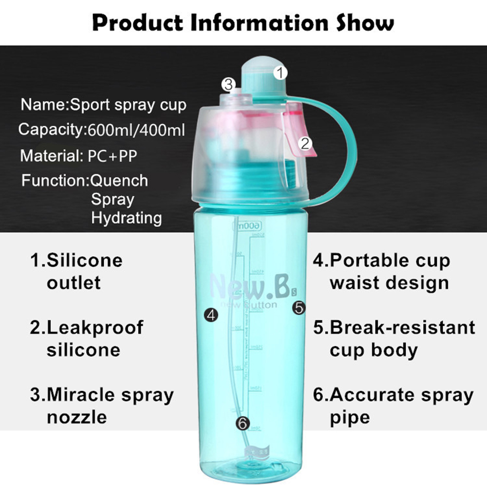 Outdoor Sport Travel Water Drink Bottle Spray Bottle Portable Leak Proof Cup TK
