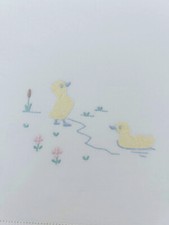 Vintage Baby Flat Crib Sheet Cotton White Ducks Embroidery Granny Core