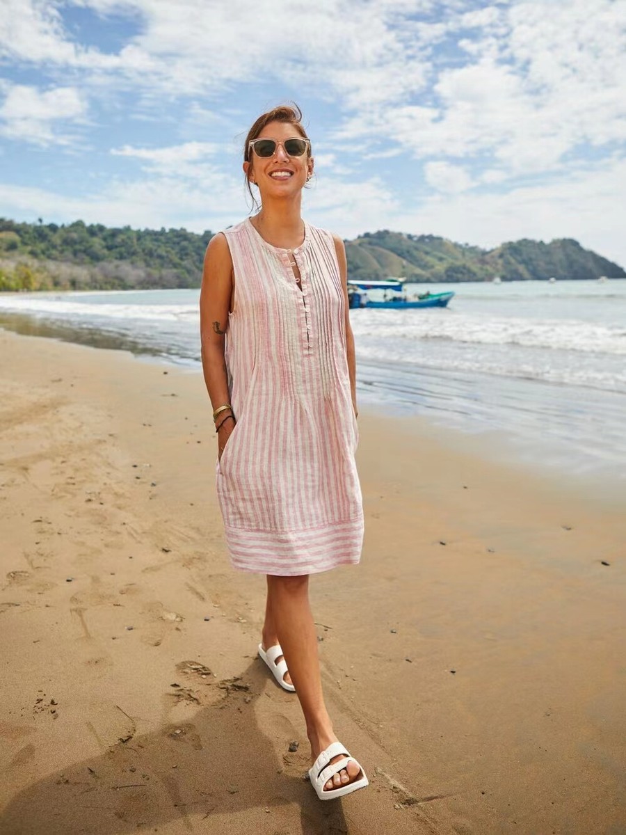 Brand New Faherty Isha Linen Dress Pink Cinque Terre Stripe Sleeveless $168