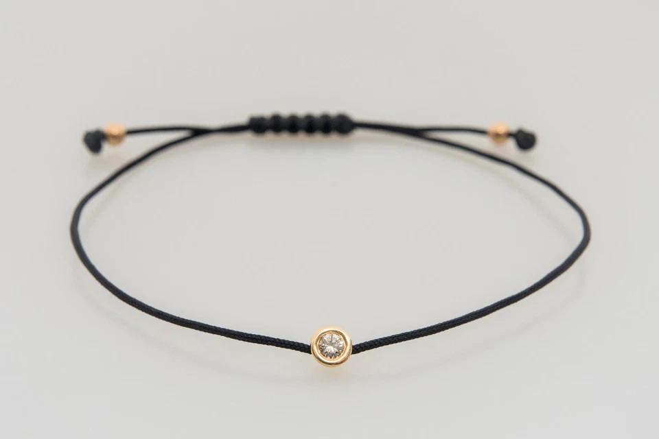 Solitaire Diamond Bracelet TCW 0.08 Red String Rope Macrame 14k White Gold - Image 4 of 4