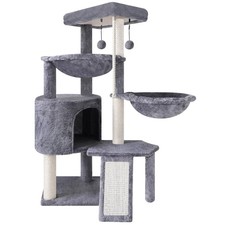 Three Layer Cat Tree Condo with Two Hammocks, Grey Cat Furniture Tower