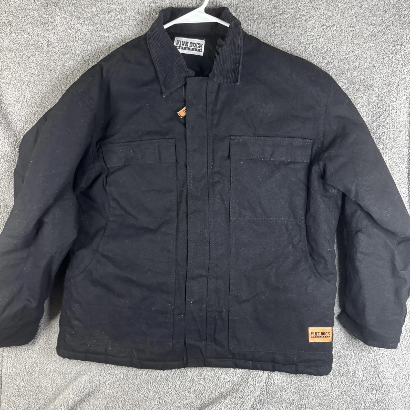 Five Rock Jacket Mens Large Black Canvas Workwear Insulated Full Zip Back Logo