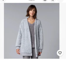 Simply Vera Women Open Sweater Tick Fleece SZ S Blue Knit Cuffs & Waist Relaxed