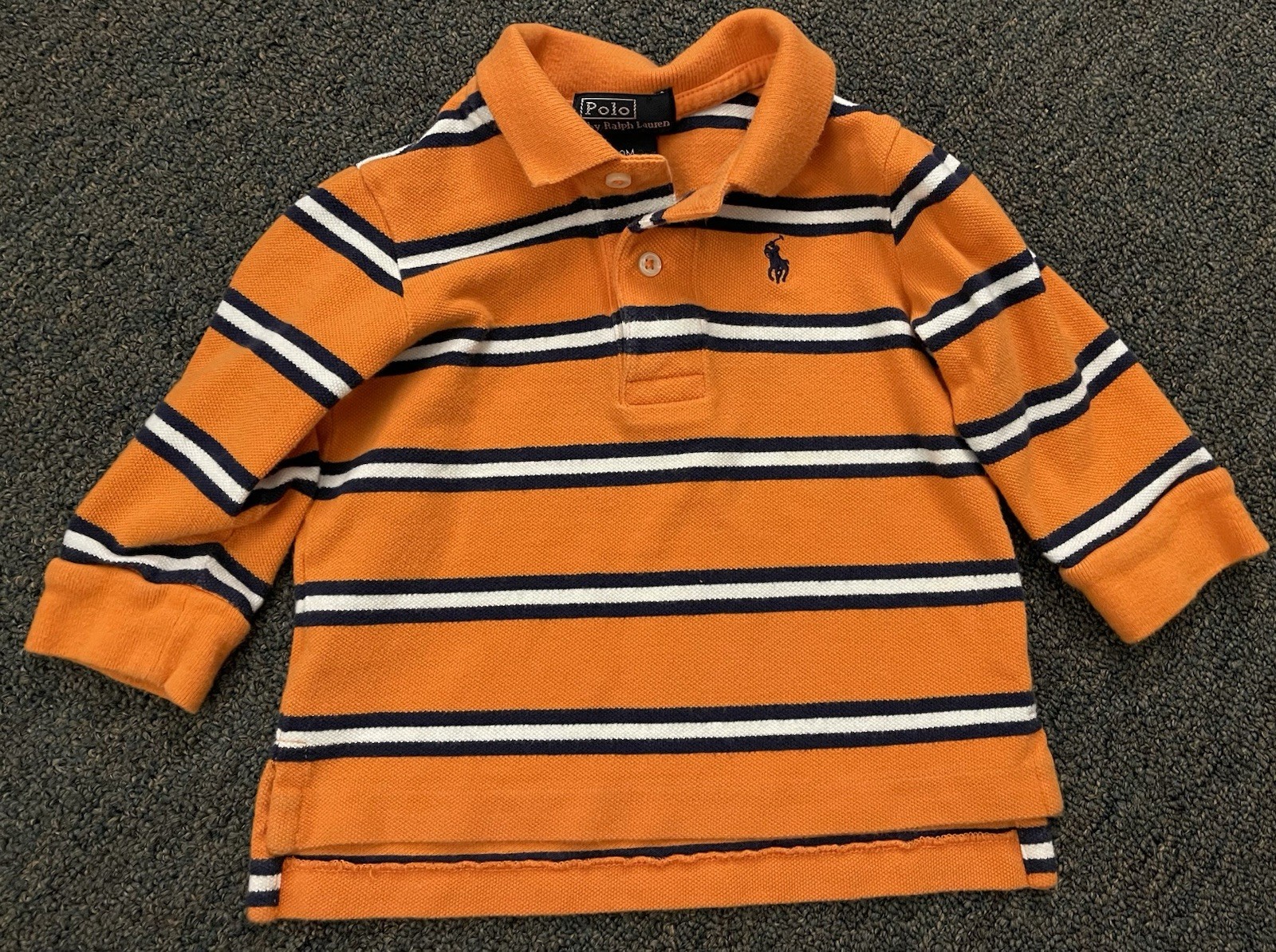 Polo Ralph Lauren 9M Baby Boys Long Sleeve Polo Shirt Orange And Navy Stripe