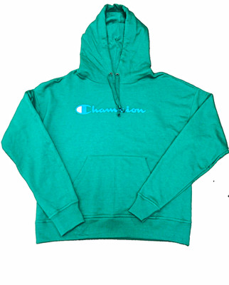 Champion Teal Pullover Hoodie XS blue Logo Pockets Solid Cotton Polyester GF54