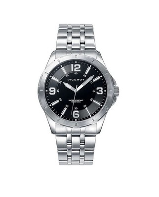 Viceroy Herren Uhr 40519-55 Edelstahl Schwarzes Zifferblatt 42,5 Mm 100 M Quarz