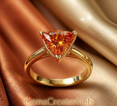 1 Ct Trillion Cut Orange Lab Grown Diamond Ring 14k Gold Plated Certified