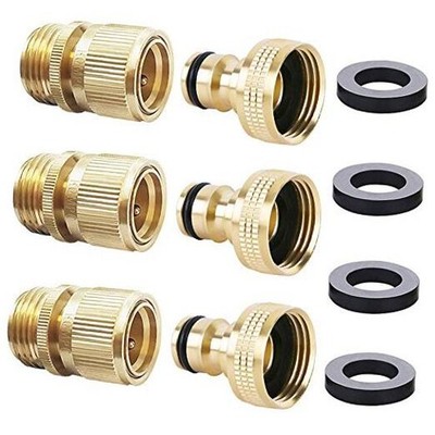  Garden Hose Quick Connector Water Hose Quick Connect ¾ inch GHT Brass 3 Sets