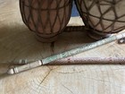 Vintage Drum Primitive Clay Dual Set w/ Carved Wooden Sticks Rawhide Great Sound — photo 3