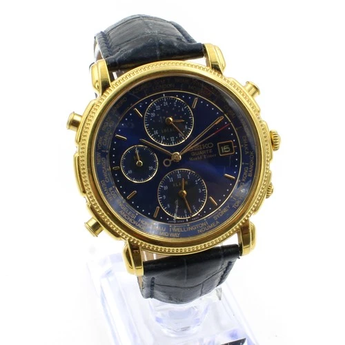 Vintage Seiko World Timer Alarm Chronograph Date 38mm Men's Wristwatch #WB4277-3