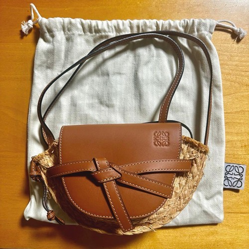 LOEWE Gate Mini Raffia Shoulder Bag Natural Small Dirt Light Wear