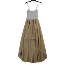 BKE Striped High Low Maxi Dress XS Tan White Spaghetti Strap RD1402