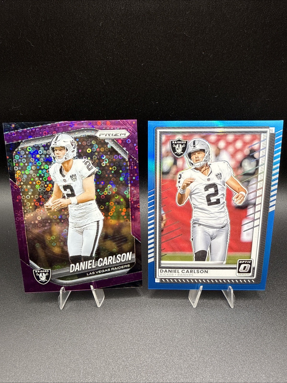 2025 Panini Prizm/optic Daniel Carlson Numbered Lot Purple /75 & Aqua /249
