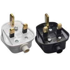 Heavy Duty 13A UK 3-Pin Mains Plug - Fused 13 Amp Black/White BS1363 Certified