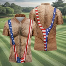 Hairy Body Funny Print Patriotic Golf Shirt 2...