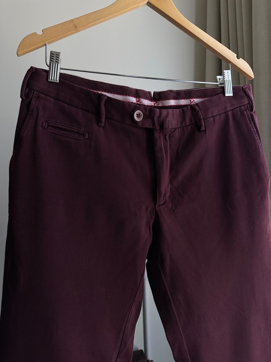 ISAIA Napoli Mens Burgundy Chinos Trousers EU 50 R US 34 Stretch Cotton Italy View 3