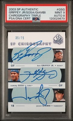 2003 SP AUTHENTIC CHIROGRAPHY GIAMBI KEN GRIFFEY JR SAMMY SOSA AUTO 35/75 PSA 9