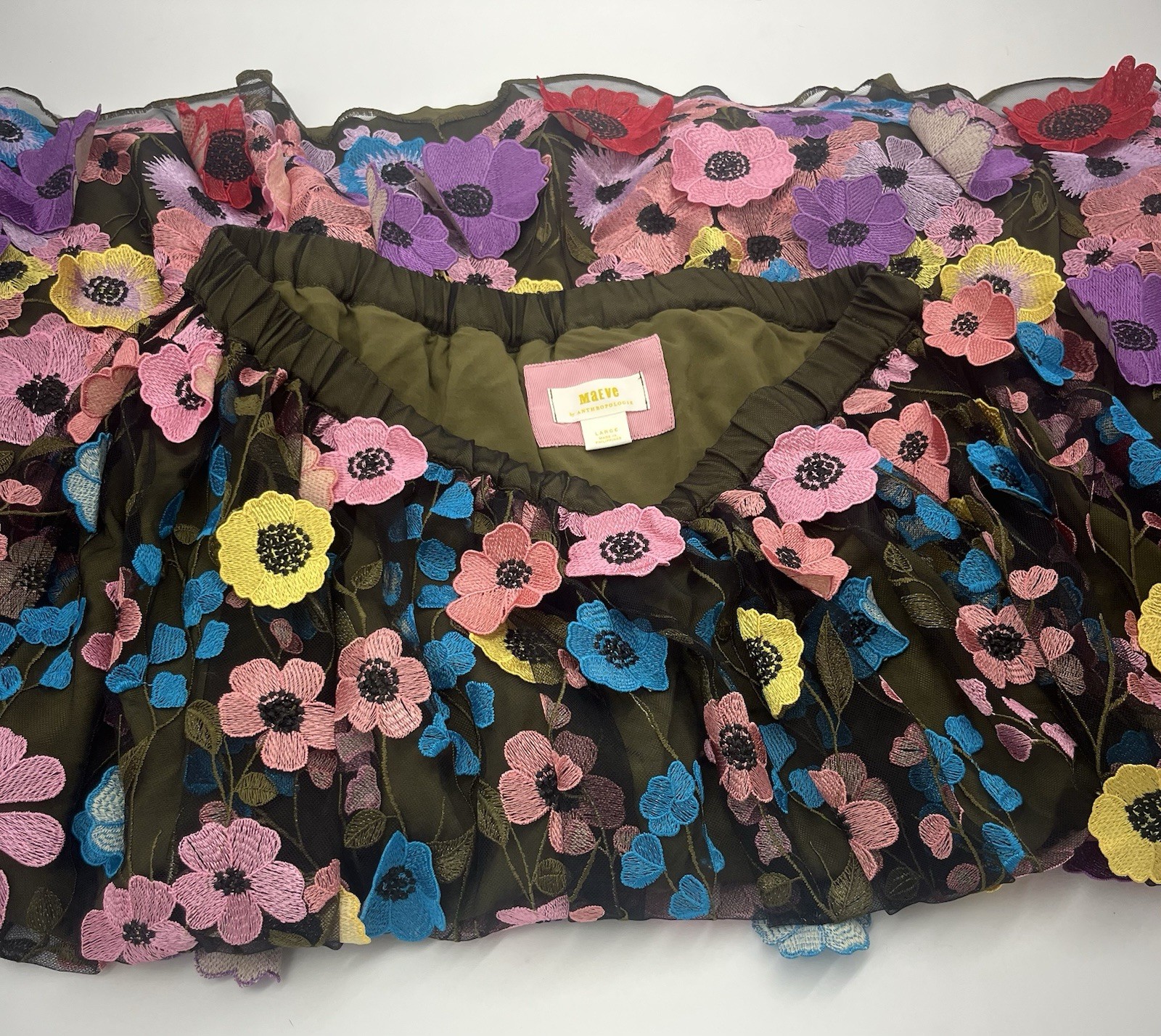Anthropologie Maeve Floral Appliqué Maxi Skirt $298 SIZE L  Midi Length