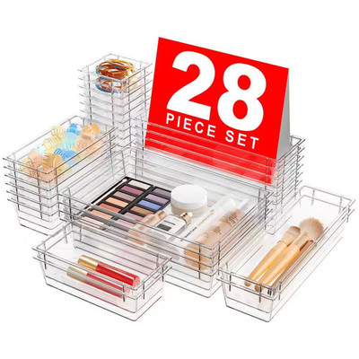 Clear 9.65 In. X 6.50 In. Acrylic Drawer Organizer Set, Puzzle Layout for Makeup