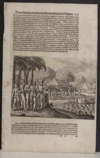 NATIVES OF HOORN ISLANDS 1631 GOTTFRIED UNUSUAL ANTIQUE COPPER ENGRAVED VIEW