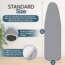 NEW Ironing Board Cover & Pad Extra Thick Heavy Duty Padded 4 Layers Silver Gray