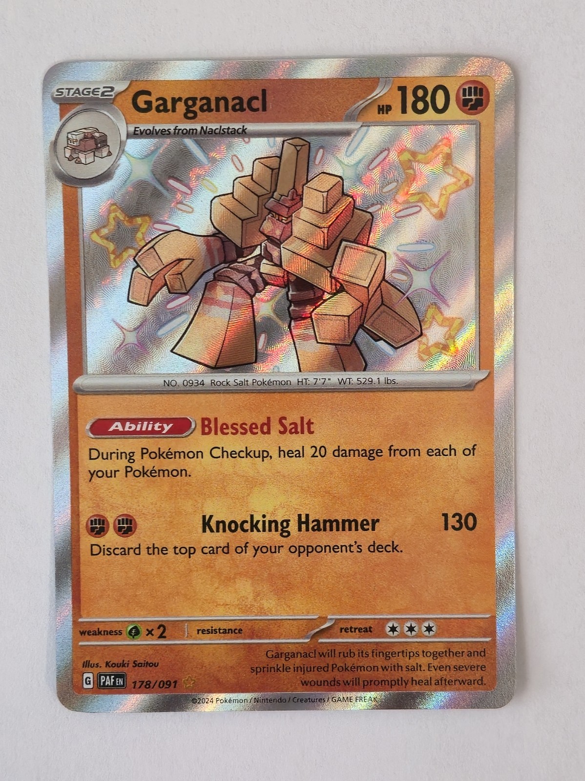 Garganacl 178/091 Baby Shiny Rare Pokemon TCG SV: Paldean Fates NM