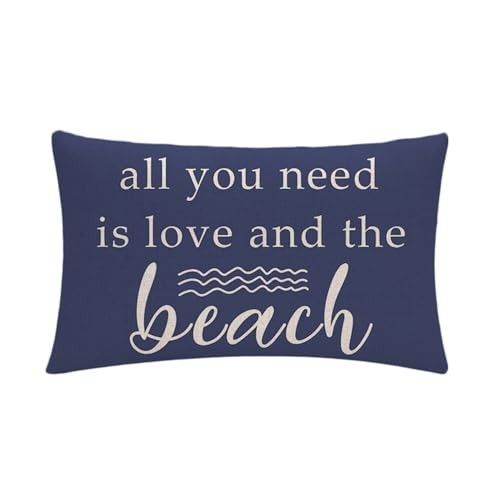 Beach Decor Throw Pillow Cover All You Need is Love 20" x 12" (Pack of 1) Blue