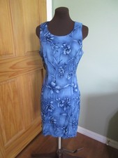 Vtg Expressions Blue Floral Pull Over Keyhole Back Dress, Size 9 - 10 , EX