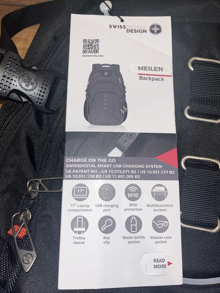 Mochila para computadora portátil de negocios Swissdigital Design para hombre/mujer negra SD1694 MEILEN Foto 2 de 4