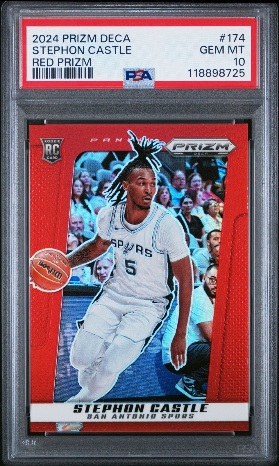 Panini 2024-25 Prizm Deca Stephon Castle Spurs #174 Red Prizm RC PSA  10    /199