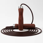 Leather Jump Rope 9ft Wooden Handles Skipping Rope Fitness Cardio Exercise Gym