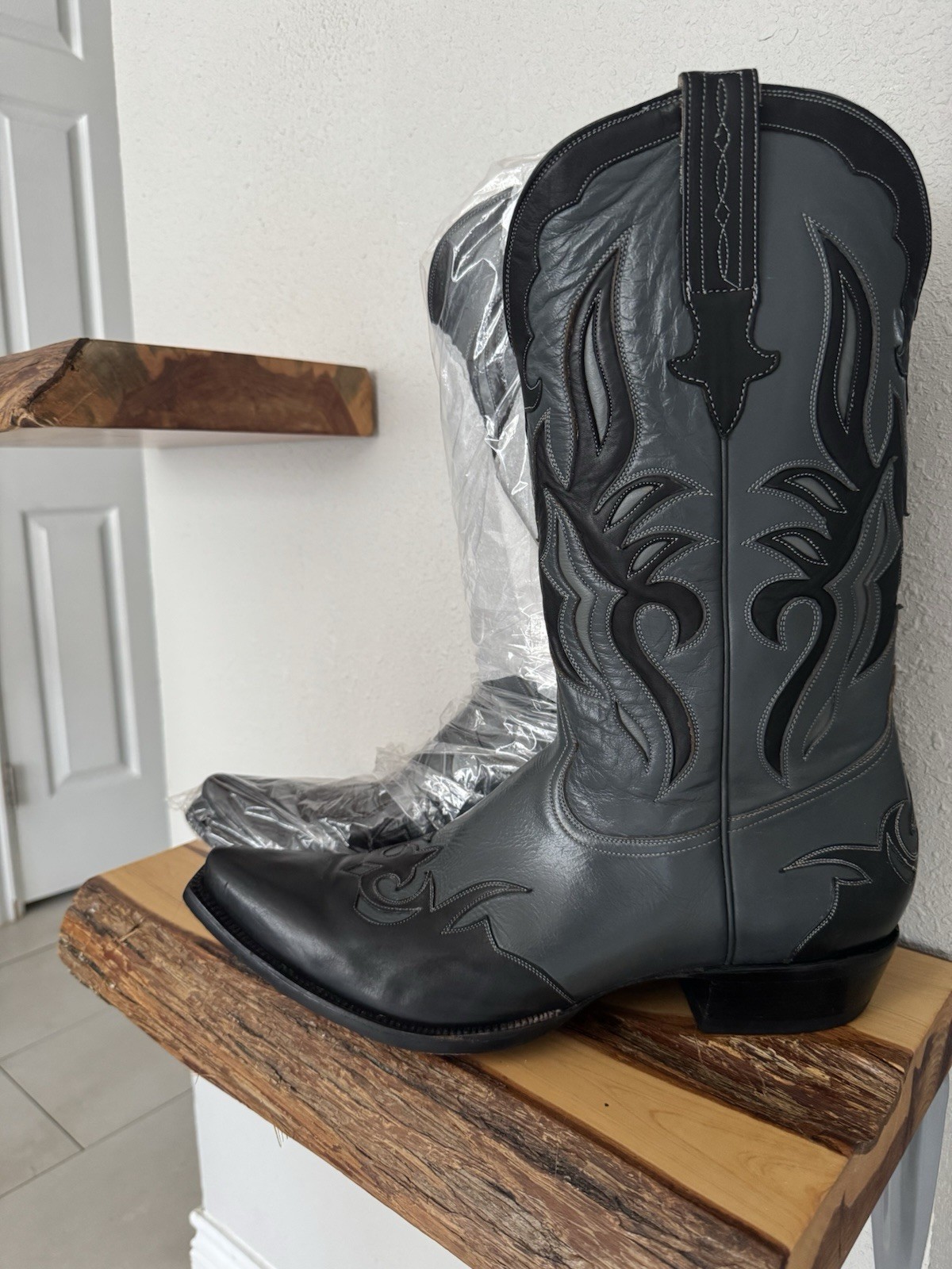 Tony Lama Heritage Mens 12D Black Gray Leather Snip Toe Cowboy Boots