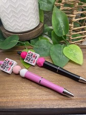 2 PC Handmade Silicone Bead Rhinestone Black Ink Pen Set Best Mom New B191