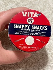 Vintage Vita Snappy Snacks Herring Tid Bits Glass Jar Metal Lid 6 oz (Read)