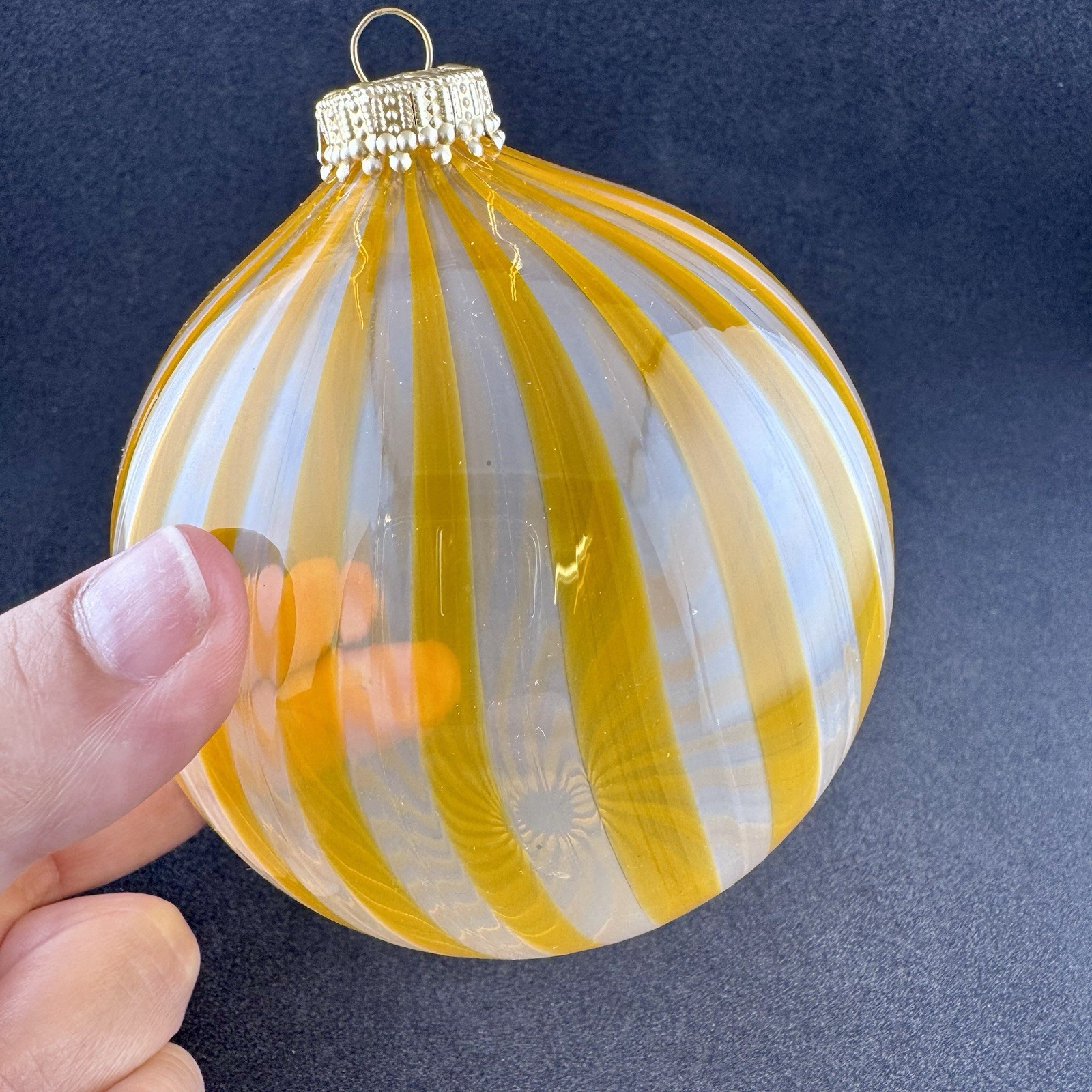 Blown Glass Christmas Ornament Orange Swirl Murano Style 4” Tall 4” Wide