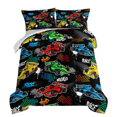 Hosima Childs Cartoon Racing Car Comforter For Boys Racecar Bed Decorcolorful