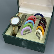  N MINT GUCCI Change Bezel 11/12.2 Gold 12 Colors Quartz Ladies Watch Working
