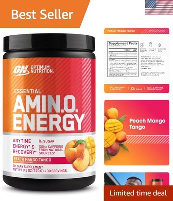 Amino Energy Powder - Peach Mango Tango, 100mg Caffeine per Serving, 30 Servings