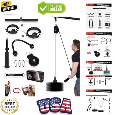 Fitness LAT and Lift Pulley System, Dual Cable Machine70'' and 90'' with Upgr...