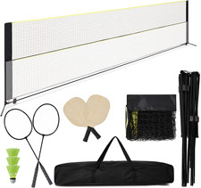 16.8FT Adjustable Badminton & Volleyball Net Set with Rackets & Paddles