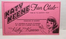1985 Katy Keene Fan Club Card