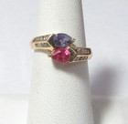 SOLID 14K GOLD RING W/ NATURAL PINK TOURMALINE, TANZINITE, AND DIAMONDS — photo 1