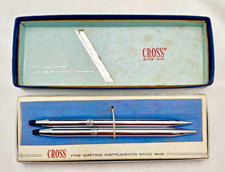 VTG US CROSS CENTURY LUSTROUS CHROME CLIPLESS PEN/PENCIL SET, SHELL LOGO, UNUSED