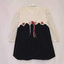 Vintage Rose Cottage Baby Girl 24 M Velvet Lace Dress Sheer Long Sleeve Holiday