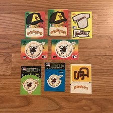 1982-1986 Fleer Baseball Team Logo Stickers. San Diego Padres, Lot Of 8